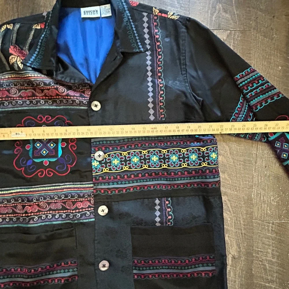 Chicos Design Vintage Silk Embroidered Jacquard Jacket Black Floral Boho Size 1